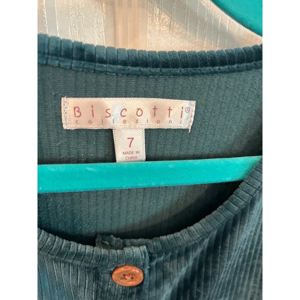 Biscotti Dress Teal Blue Corduroy Tiered Button Front Long Sleeve Kids 7